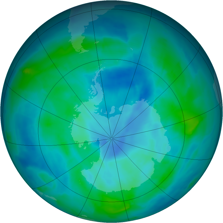 Antarctic ozone map for 08 March 2015
